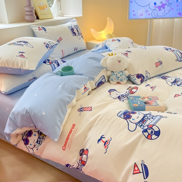 91家纺网 家纺一手货源 找家纺 曼之夏 2023新款全棉三丽鸥卡通四件套 休闲大耳狗