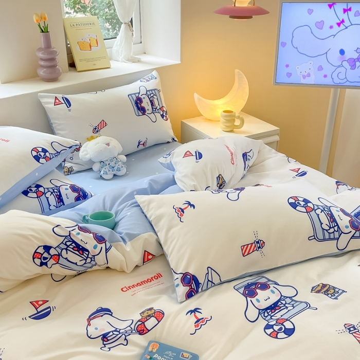 91家纺网 家纺一手货源 找家纺 曼之夏 2023新款全棉三丽鸥卡通四件套 休闲大耳狗