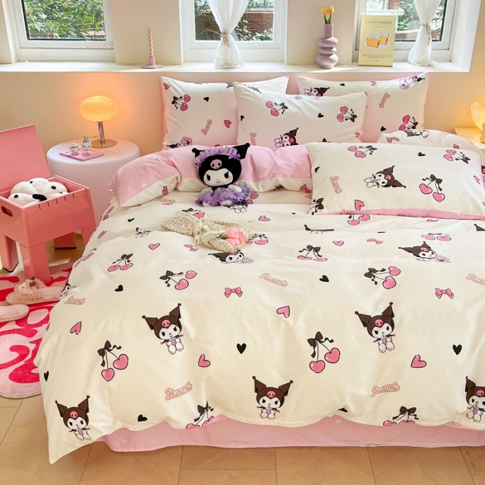 91家纺网 家纺一手货源 找家纺 曼之夏 2023新款全棉三丽鸥卡通四件套 樱桃库洛米