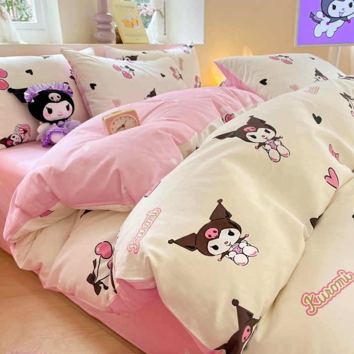 91家纺网 家纺一手货源 找家纺 曼之夏 2023新款全棉三丽鸥卡通四件套 樱桃库洛米