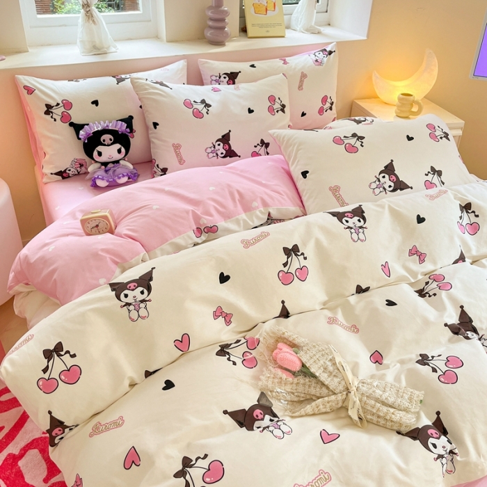 91家纺网 家纺一手货源 找家纺 曼之夏 2023新款全棉三丽鸥卡通四件套 樱桃库洛米