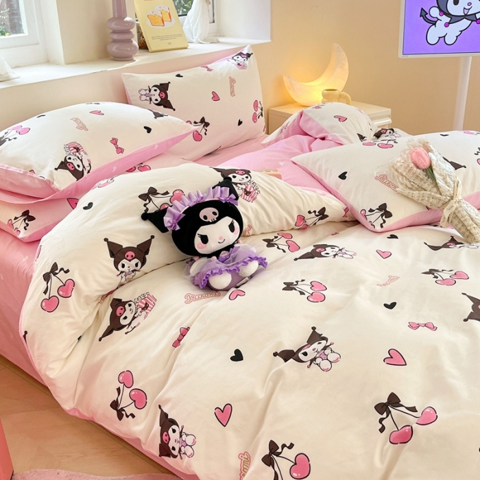 91家纺网 家纺一手货源 找家纺 曼之夏 2023新款全棉三丽鸥卡通四件套 樱桃库洛米