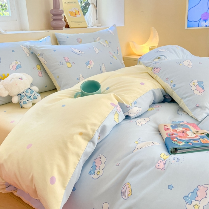 91家纺网 家纺一手货源 找家纺 曼之夏 2023新款全棉三丽鸥卡通四件套 云朵大耳狗