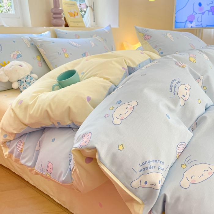 91家纺网 家纺一手货源 找家纺 曼之夏 2023新款全棉三丽鸥卡通四件套 云朵大耳狗