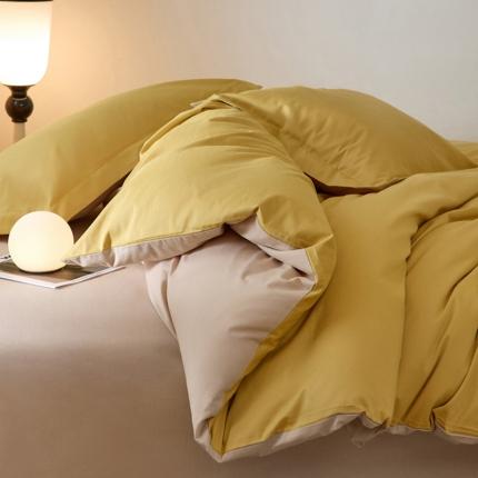 91家纺网 家纺一手货源 找家纺 秀色2025高端50支加厚陶瓷磨毛全棉四件套奶油风瑞妮落日黄+奶油