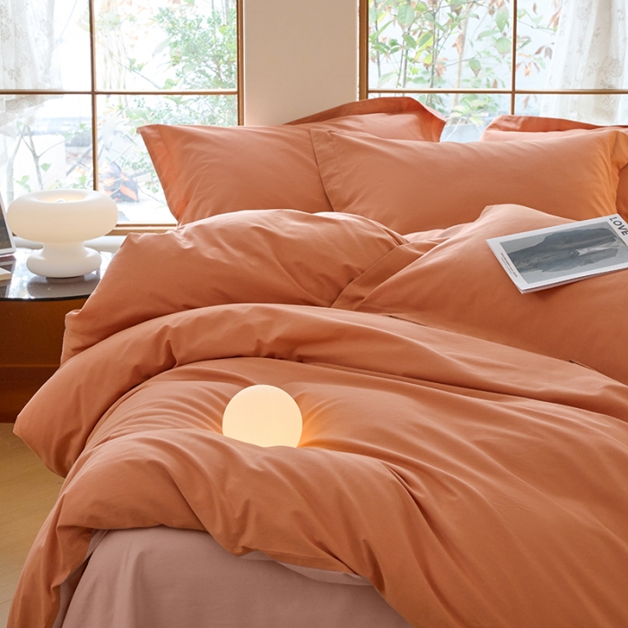 91家纺网 家纺一手货源 找家纺 秀色2025高端50支加厚陶瓷磨毛全棉四件套奶油风瑞妮桔红+桃红