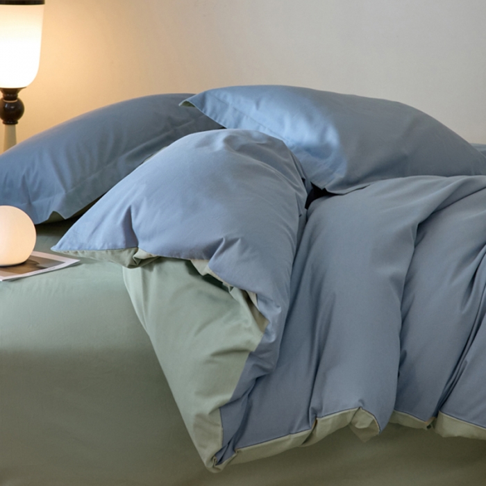 91家纺网 家纺一手货源 找家纺 秀色2025高端50支加厚陶瓷磨毛全棉四件套奶油风瑞妮窃蓝+青提绿