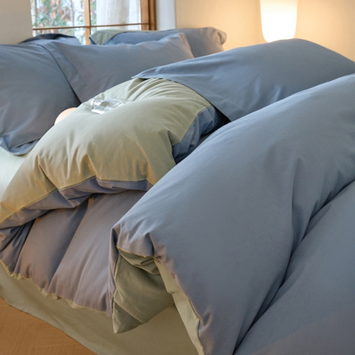 91家纺网 家纺一手货源 找家纺 秀色2025高端50支加厚陶瓷磨毛全棉四件套奶油风瑞妮窃蓝+青提绿