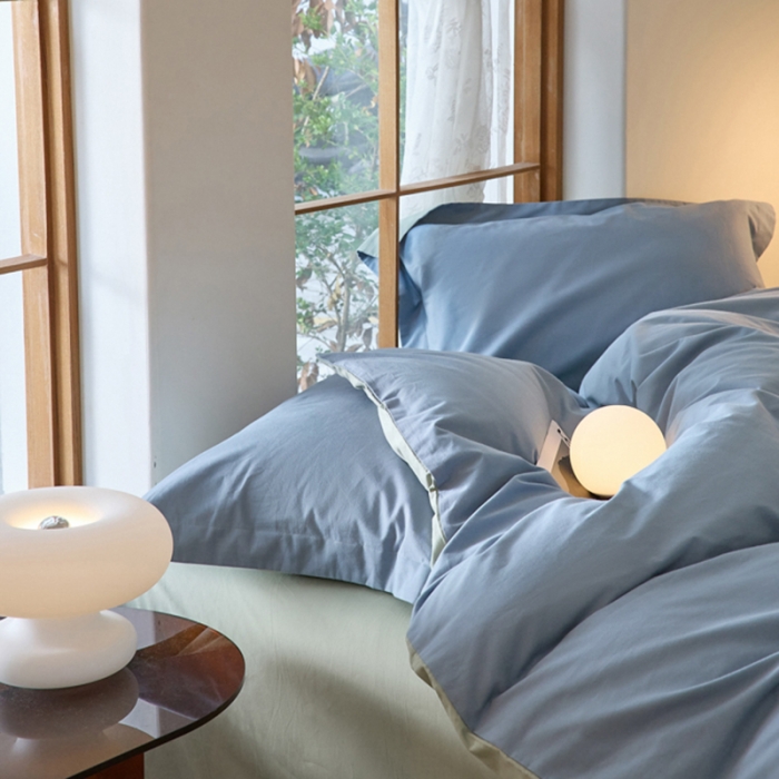 91家纺网 家纺一手货源 找家纺 秀色2025高端50支加厚陶瓷磨毛全棉四件套奶油风瑞妮窃蓝+青提绿