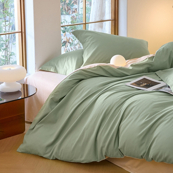 91家纺网 家纺一手货源 找家纺 秀色2025高端50支加厚陶瓷磨毛全棉四件套奶油风瑞妮青提绿+奶油