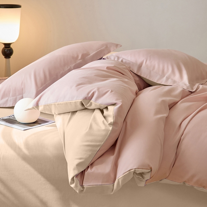 91家纺网 家纺一手货源 找家纺 秀色2025高端50支加厚陶瓷磨毛全棉四件套奶油风瑞妮桃红+奶油