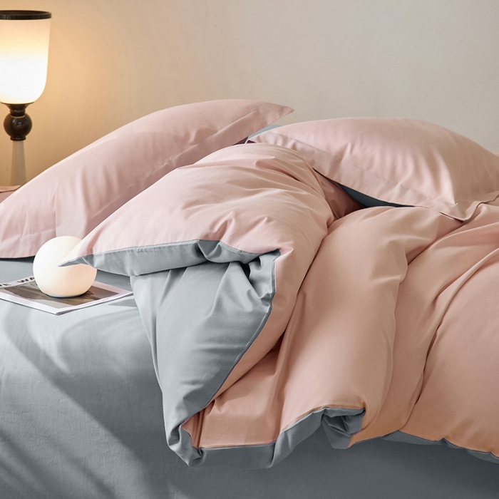 91家纺网 家纺一手货源 找家纺 秀色2025高端50支加厚陶瓷磨毛全棉四件套奶油风瑞妮桃红+松灰