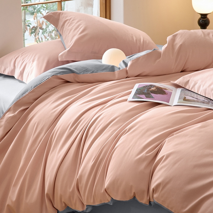 91家纺网 家纺一手货源 找家纺 秀色2025高端50支加厚陶瓷磨毛全棉四件套奶油风瑞妮桃红+松灰