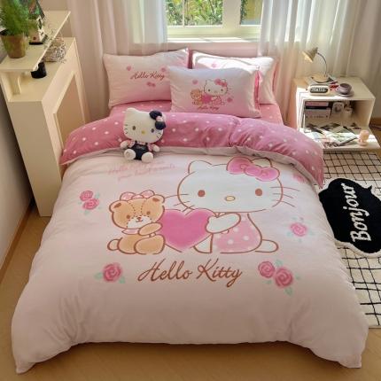 91家纺网 家纺一手货源 找家纺 （总）三朵 2023新款三丽鸥牛奶绒数码印花大版系列四件套