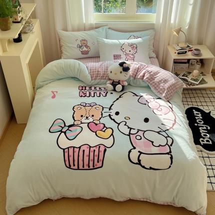 91家纺网 家纺一手货源 找家纺 三朵 2023新款三丽鸥牛奶绒数码印花大版系列四件套 奶油KT