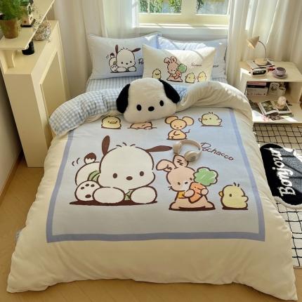 91家纺网 家纺一手货源 找家纺 三朵 2023新款三丽鸥牛奶绒数码印花大版系列四件套 帕恰伙伴