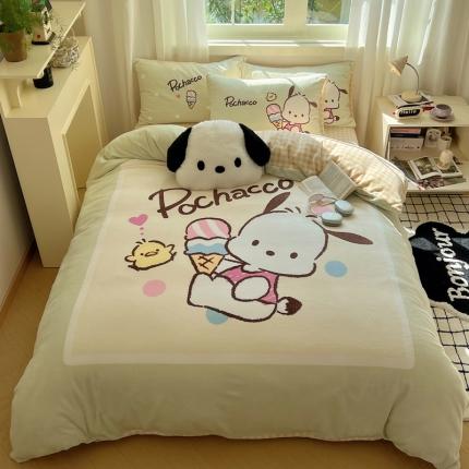 91家纺网 家纺一手货源 找家纺 三朵 2023新款三丽鸥牛奶绒数码印花大版系列四件套 甜蜜帕恰