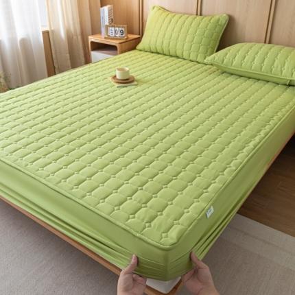 91家纺网 家纺一手货源 找家纺 宇淳 2026跨境外贸水洗棉夹棉单件床签床垫保护套四季通用防滑床罩梦思床垫保护罩三件套非全棉 草绿