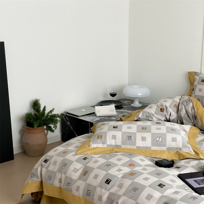 91家纺网 家纺一手货源 找家纺 旷野 2023新款全棉磨毛轻奢四件套 松花