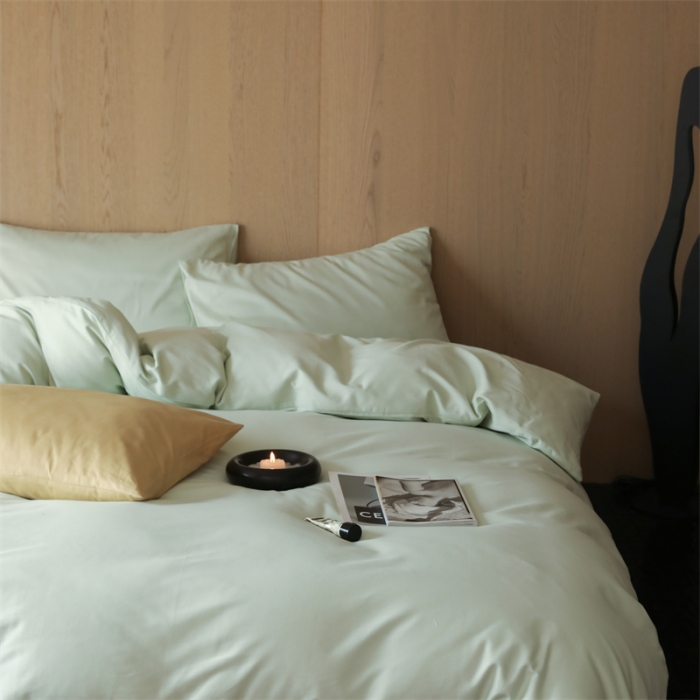 91家纺网 家纺一手货源 找家纺 旷野 2023新款纯色磨毛四件套 果绿