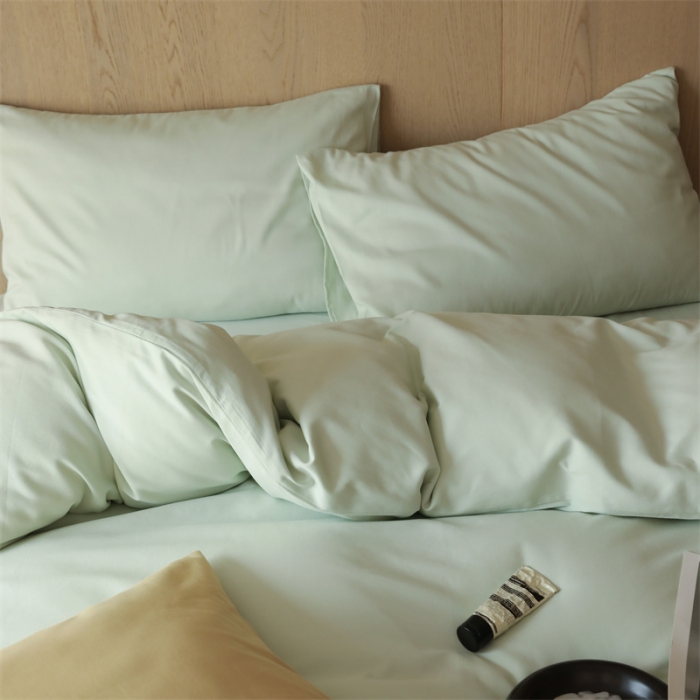 91家纺网 家纺一手货源 找家纺 旷野 2023新款纯色磨毛四件套 果绿