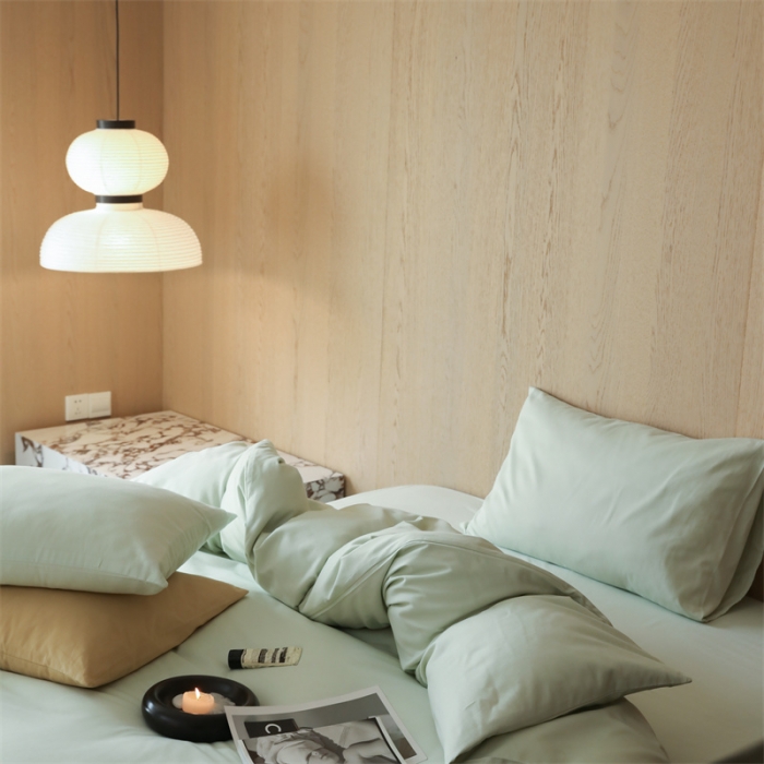 91家纺网 家纺一手货源 找家纺 旷野 2023新款纯色磨毛四件套 果绿