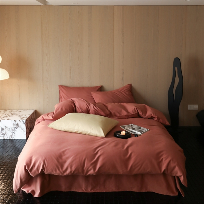 91家纺网 家纺一手货源 找家纺 旷野 2023新款纯色磨毛四件套 浆果色