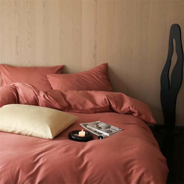 91家纺网 家纺一手货源 找家纺 旷野 2023新款纯色磨毛四件套 浆果色