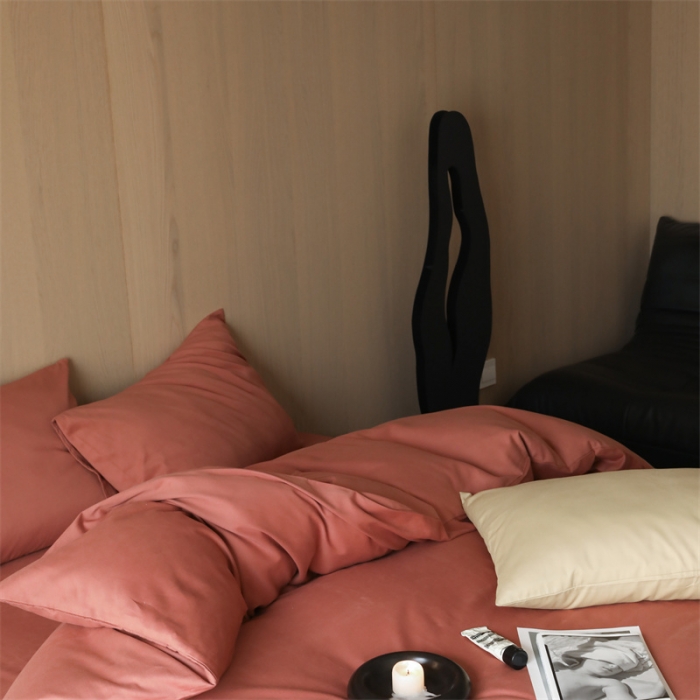 91家纺网 家纺一手货源 找家纺 旷野 2023新款纯色磨毛四件套 浆果色