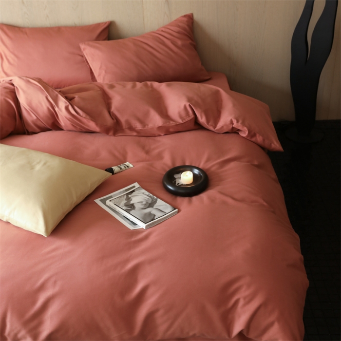 91家纺网 家纺一手货源 找家纺 旷野 2023新款纯色磨毛四件套 浆果色