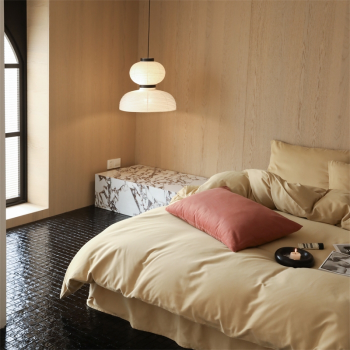 91家纺网 家纺一手货源 找家纺 旷野 2023新款纯色磨毛四件套 香槟金