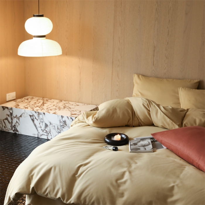 91家纺网 家纺一手货源 找家纺 旷野 2023新款纯色磨毛四件套 香槟金