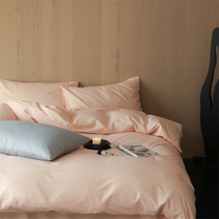 91家纺网 家纺一手货源 找家纺 旷野 2023新款纯色磨毛四件套 杏粉色