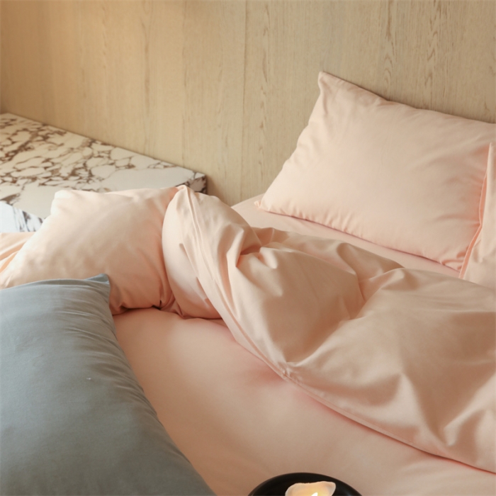 91家纺网 家纺一手货源 找家纺 旷野 2023新款纯色磨毛四件套 杏粉色