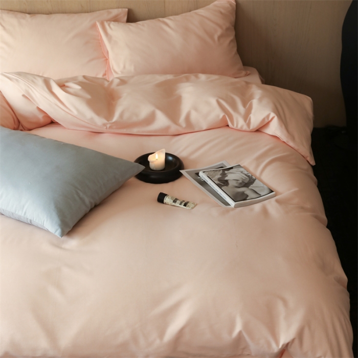 91家纺网 家纺一手货源 找家纺 旷野 2023新款纯色磨毛四件套 杏粉色