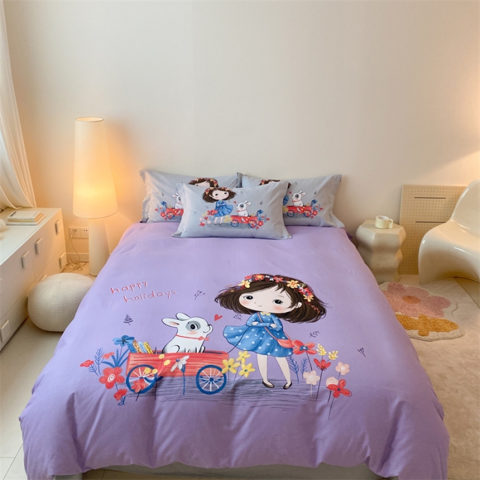 91家纺网 家纺一手货源 找家纺 旷野 2023新款全棉磨毛卡通四件套 欢乐一夏