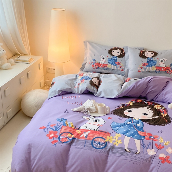 91家纺网 家纺一手货源 找家纺 旷野 2023新款全棉磨毛卡通四件套 欢乐一夏