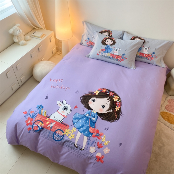 91家纺网 家纺一手货源 找家纺 旷野 2023新款全棉磨毛卡通四件套 欢乐一夏