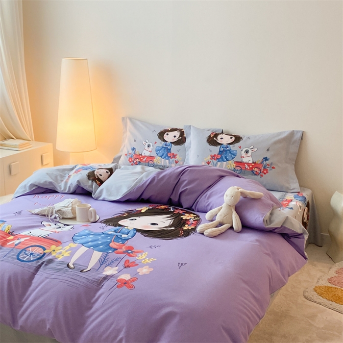 91家纺网 家纺一手货源 找家纺 旷野 2023新款全棉磨毛卡通四件套 欢乐一夏