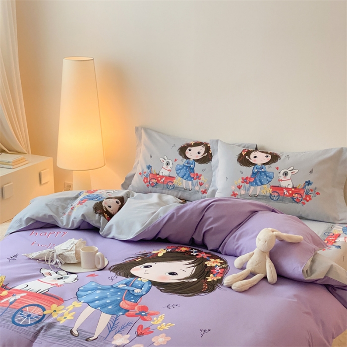 91家纺网 家纺一手货源 找家纺 旷野 2023新款全棉磨毛卡通四件套 欢乐一夏