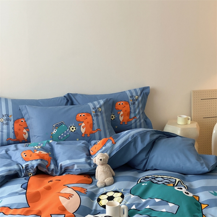 91家纺网 家纺一手货源 找家纺 旷野 2023新款全棉磨毛卡通四件套 恐龙联盟