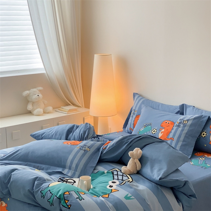 91家纺网 家纺一手货源 找家纺 旷野 2023新款全棉磨毛卡通四件套 恐龙联盟