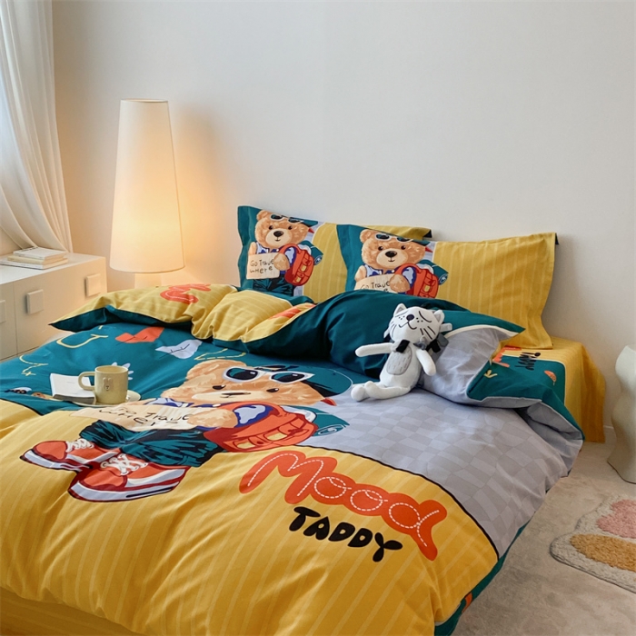 91家纺网 家纺一手货源 找家纺 旷野 2023新款全棉磨毛卡通四件套 乐淘淘绿