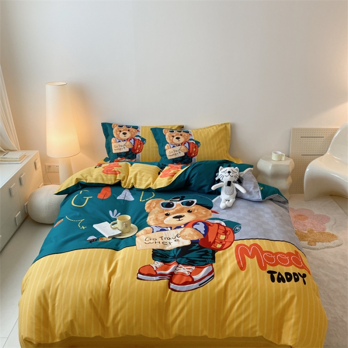 91家纺网 家纺一手货源 找家纺 旷野 2023新款全棉磨毛卡通四件套 乐淘淘绿