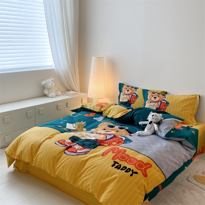 91家纺网 家纺一手货源 找家纺 旷野 2023新款全棉磨毛卡通四件套 乐淘淘绿