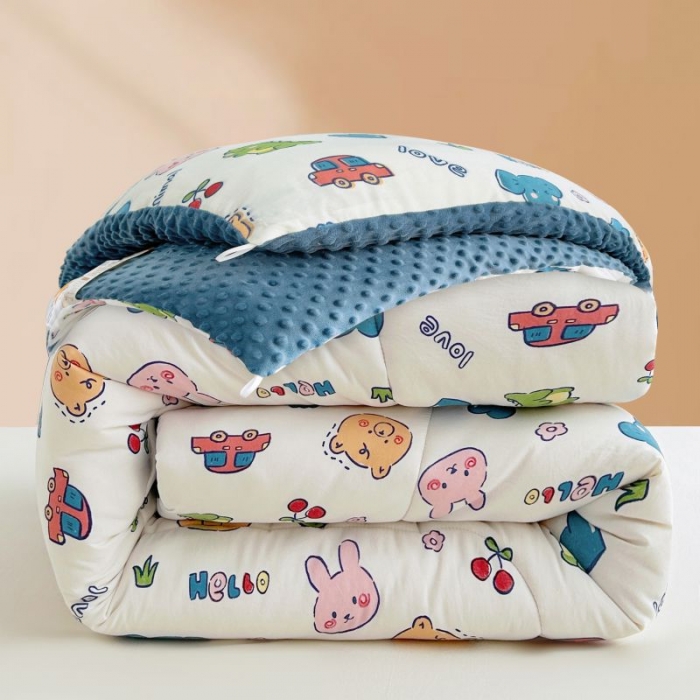 91家纺网 家纺一手货源 找家纺 中国龙家纺 2023新款A类水洗棉豆豆绒加厚冬被 动物乐园