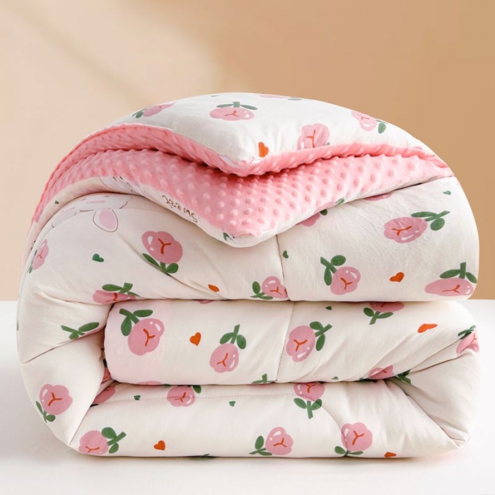 91家纺网 家纺一手货源 找家纺 中国龙家纺 2023新款A类水洗棉豆豆绒加厚冬被 曼塔玫瑰