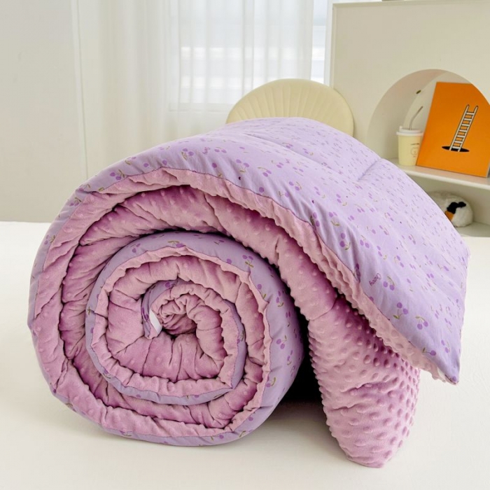 91家纺网 家纺一手货源 找家纺 中国龙家纺 2023新款A类水洗棉豆豆绒加厚冬被 遇见 紫