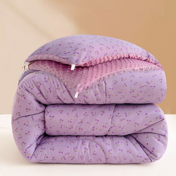 91家纺网 家纺一手货源 找家纺 中国龙家纺 2023新款A类水洗棉豆豆绒加厚冬被 遇见 紫