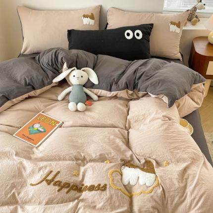 91家纺网 家纺一手货源 找家纺 凯洛奇 2023新款毛巾绣萌萌猫系列四件套 萌萌猫-奶茶灰